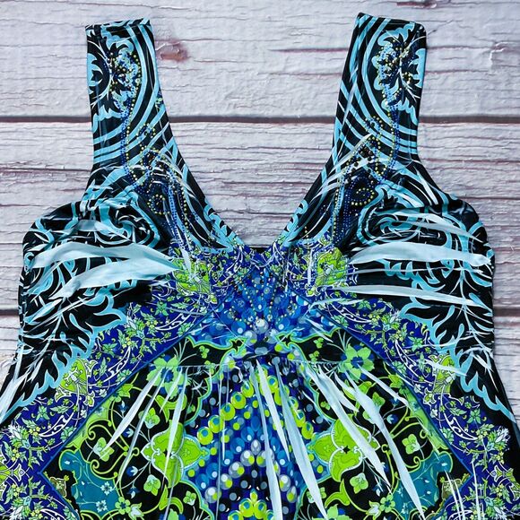 Apt 9 Womens Dress sz XL Blue Multi Print Maxi Pullover Sleeveless Sundress Soft - Picture 3 of 8